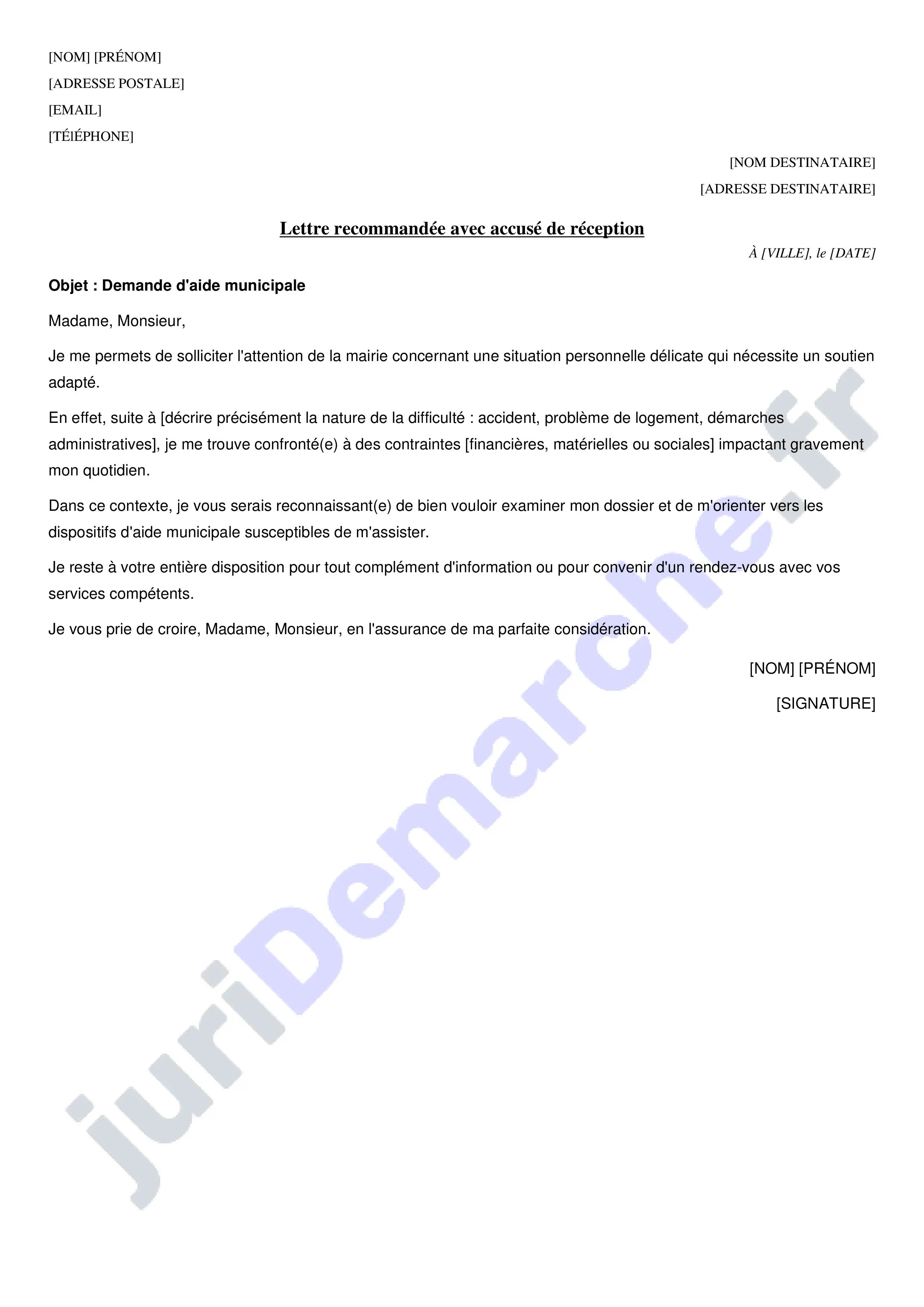 Lettre au maire pour une demande d'aide : exemple