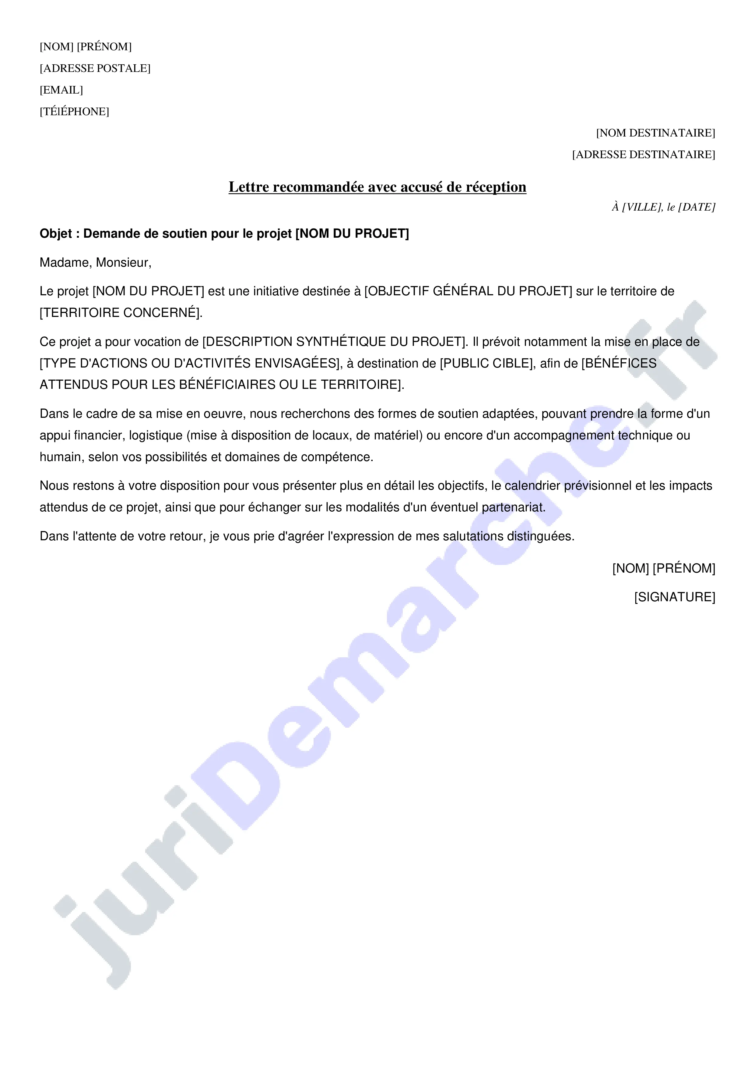 Lettre de demande de soutien pour un projet : exemple de courrier