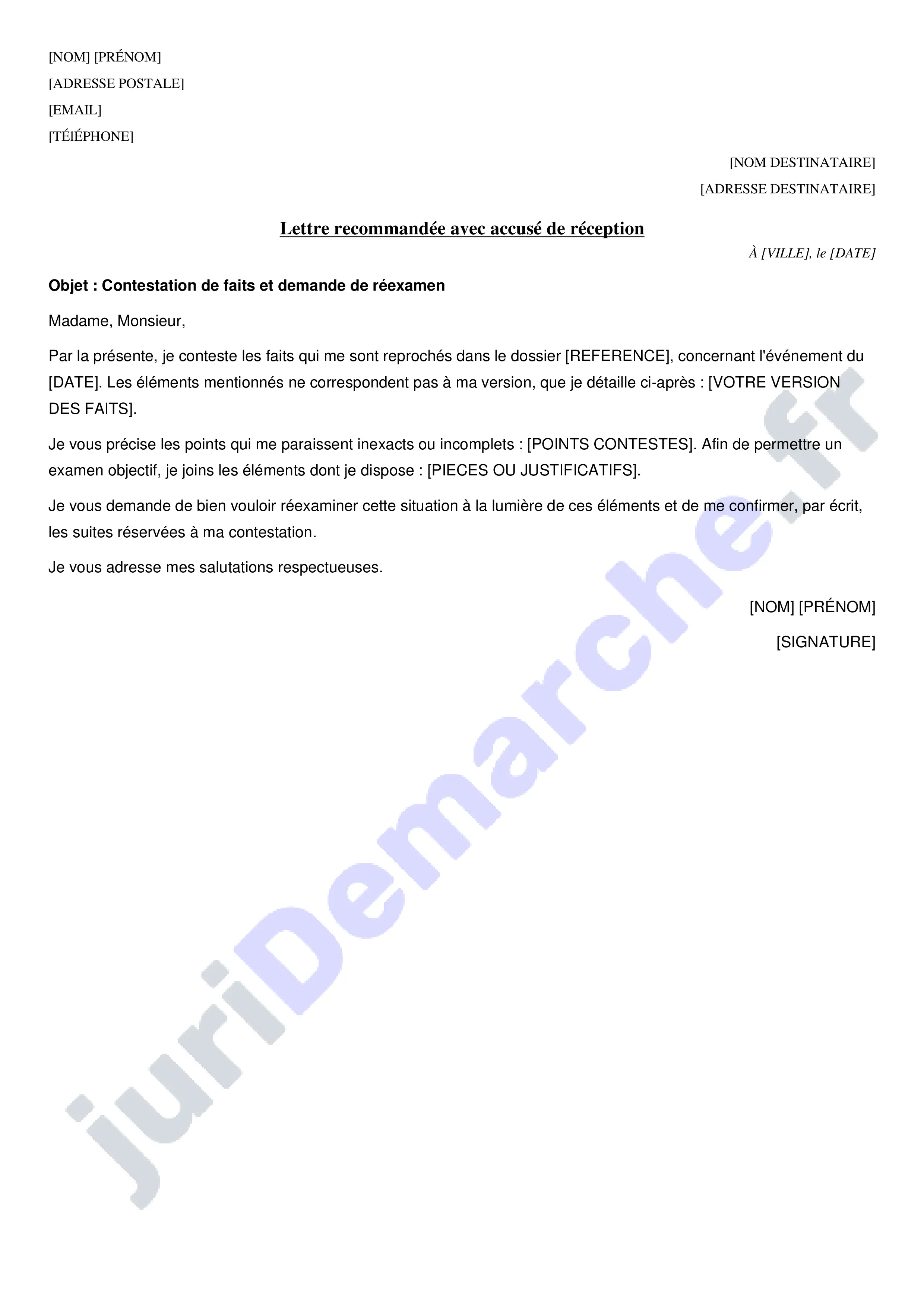 Lettre de contestation de faits : exemple de courrier