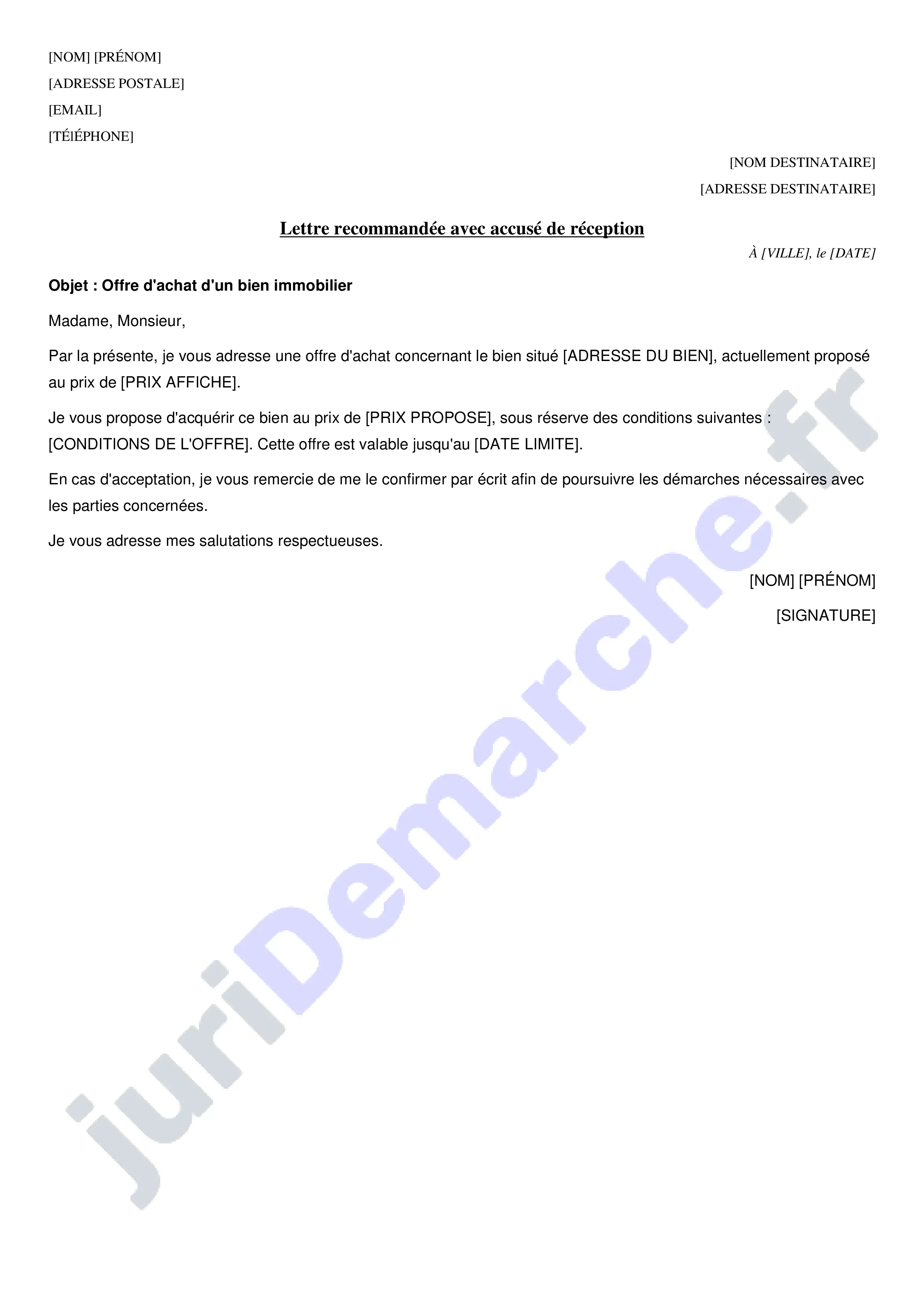 Courrier pour faire une offre d'achat : modèle de lettre