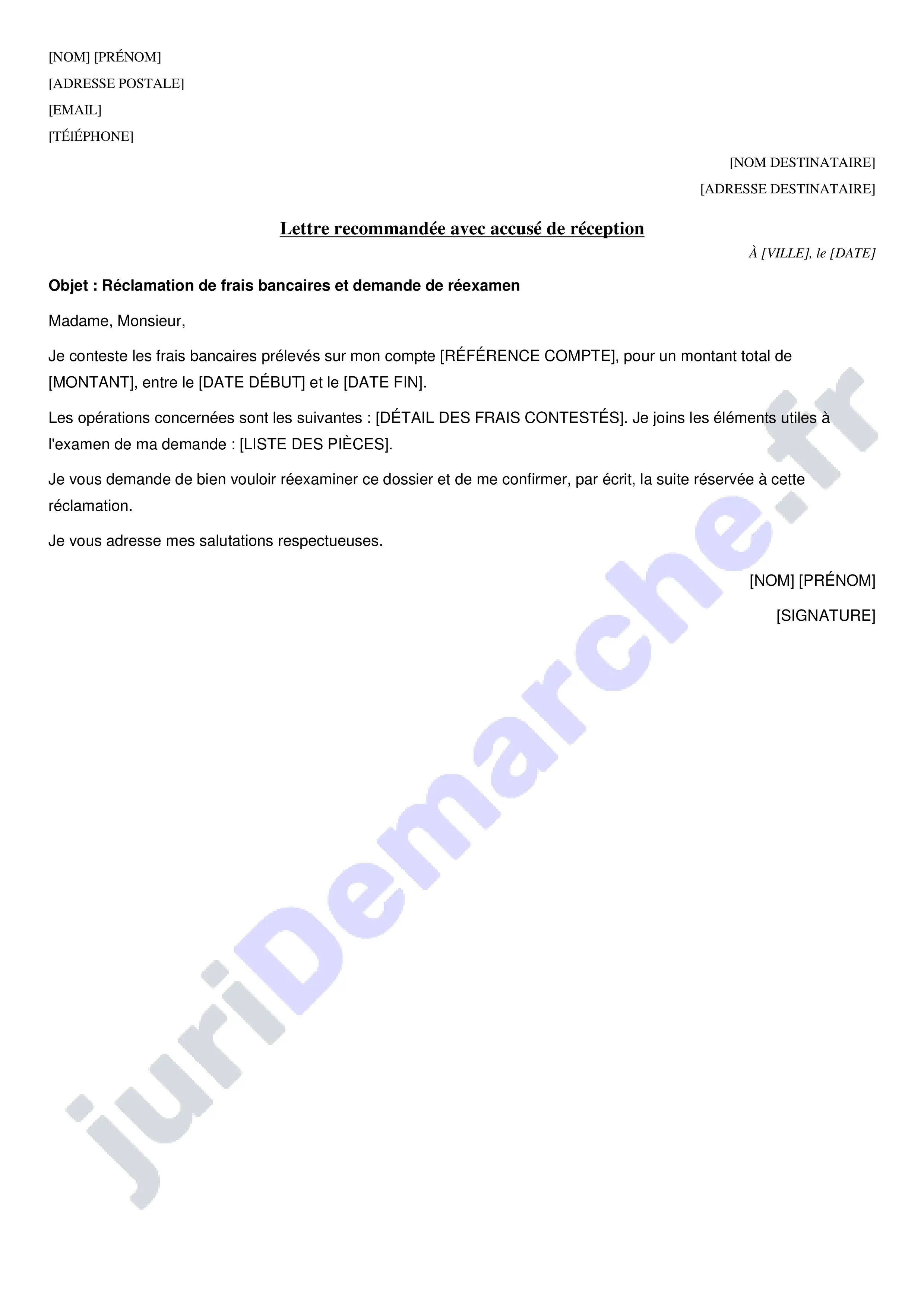 Réclamation frais bancaires : modèle de courrier
