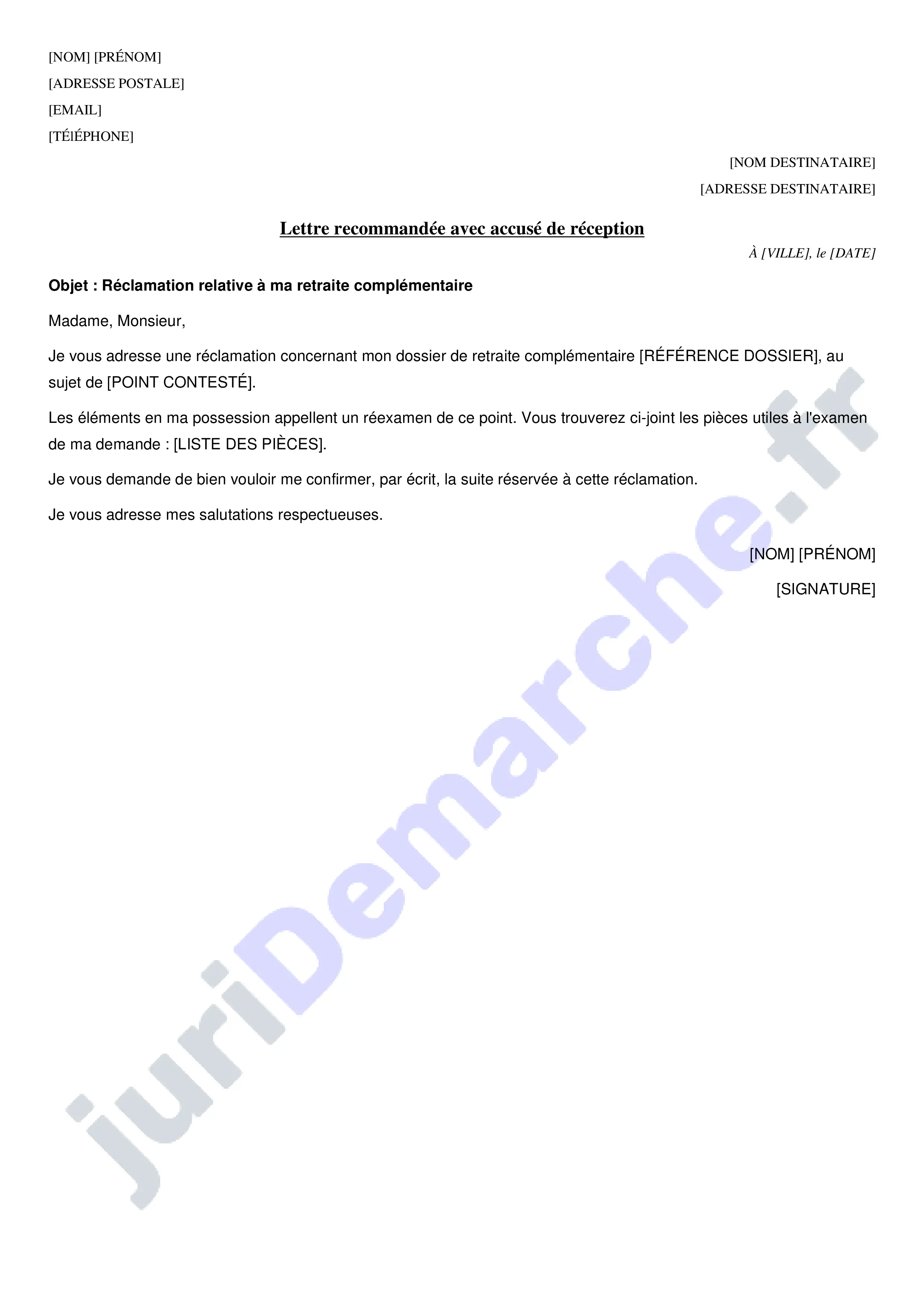 Réclamation retraite complémentaire : modèle de courrier