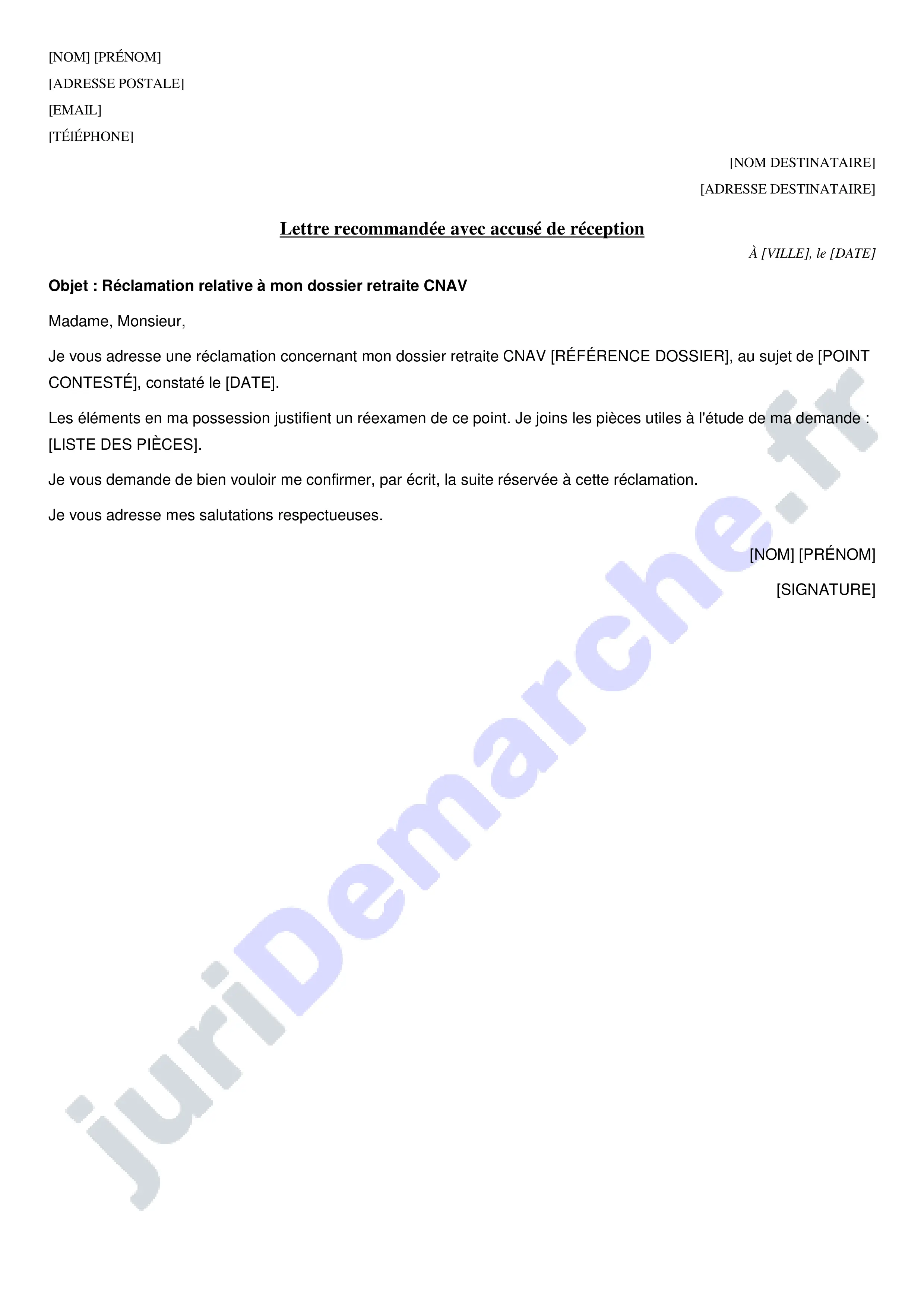 Réclamation CNAV : modèle de courrier