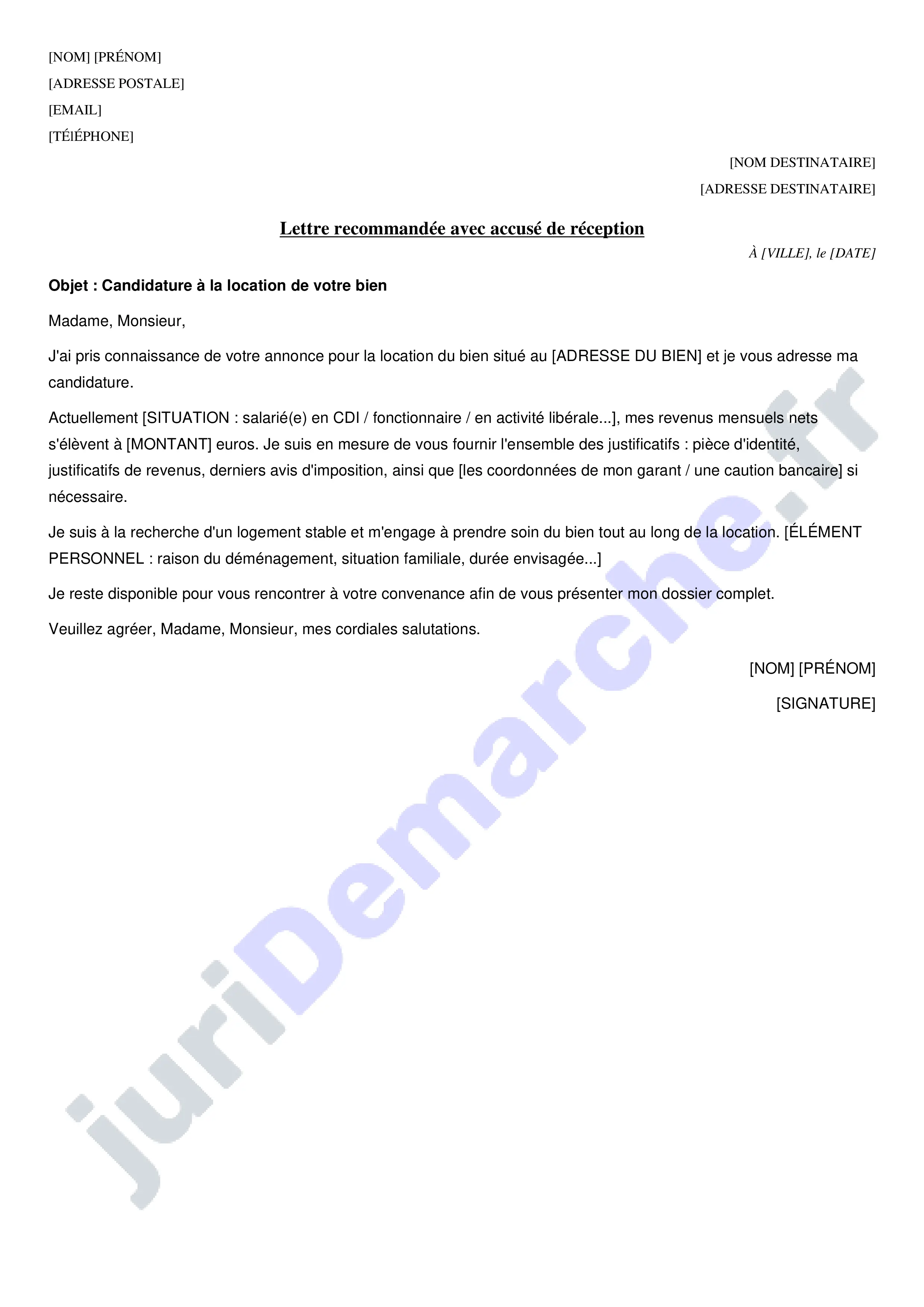 Lettre type pour demande de location : modèle de courrier