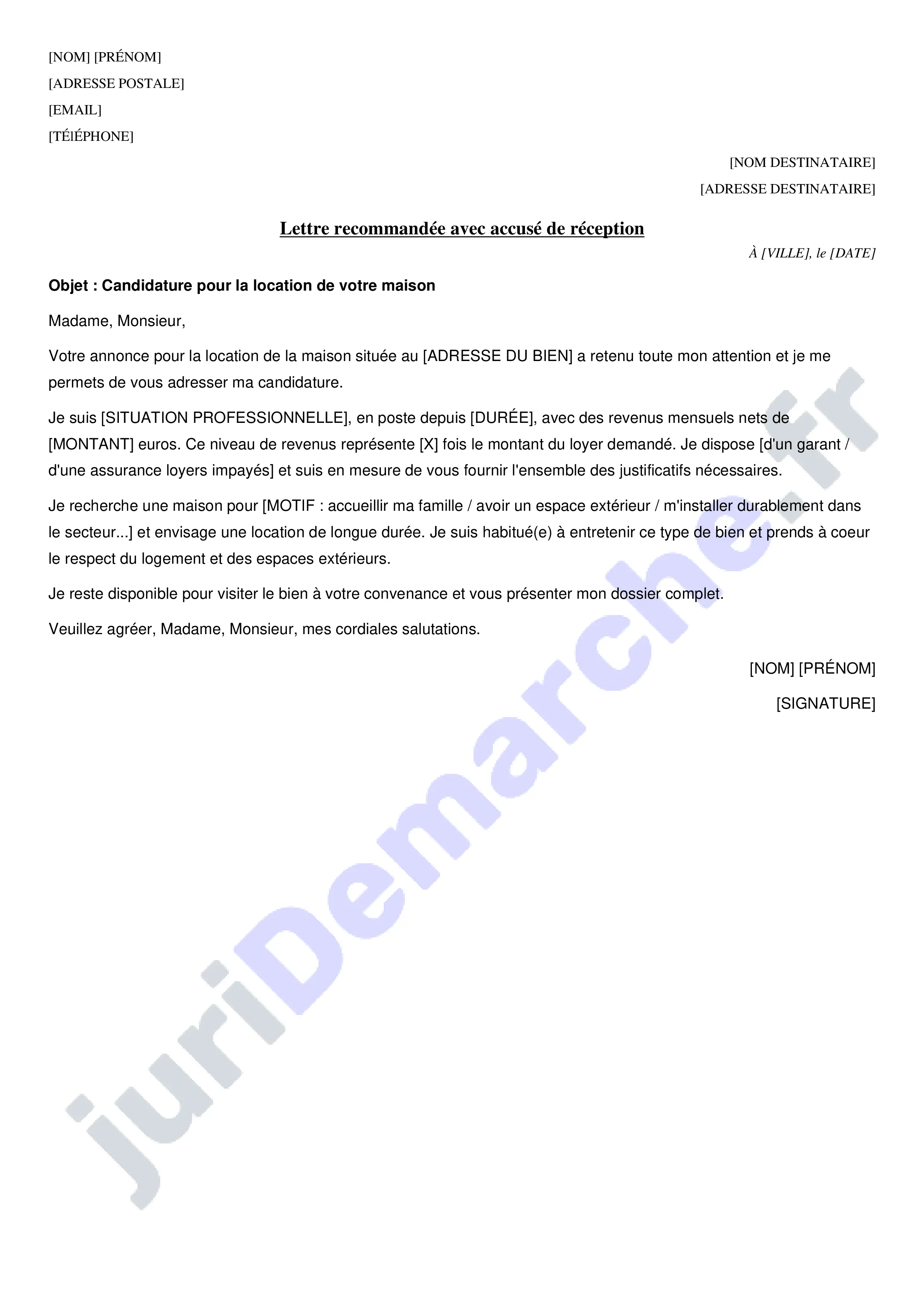 Exemple lettre de motivation location maison : modèle de courrier