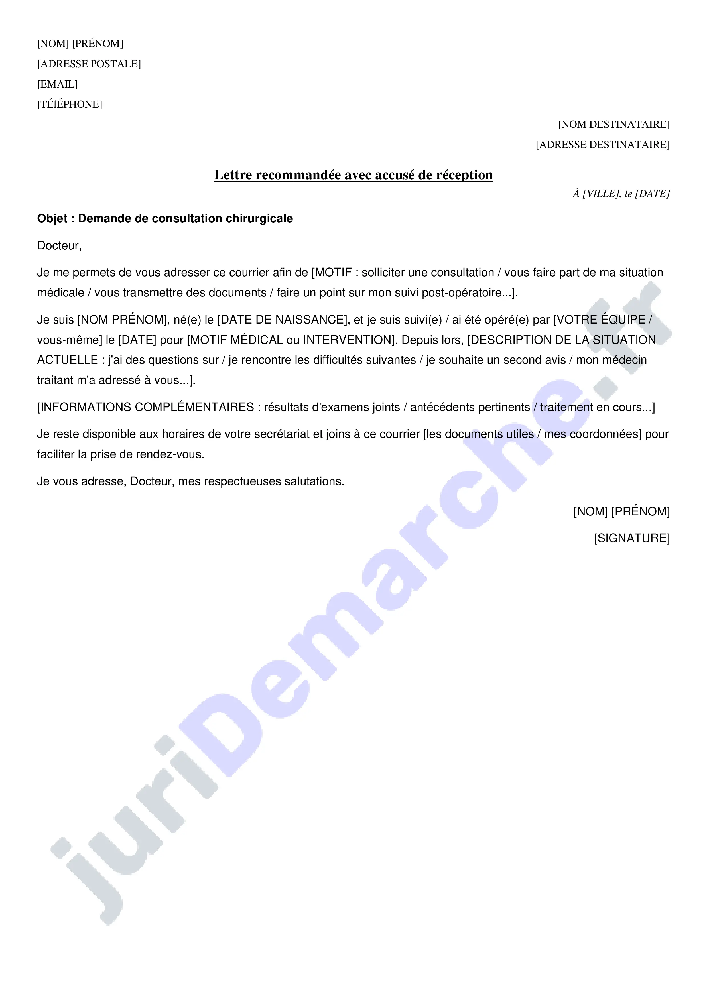 Modèle de lettre à un chirurgien : exemple de courrier