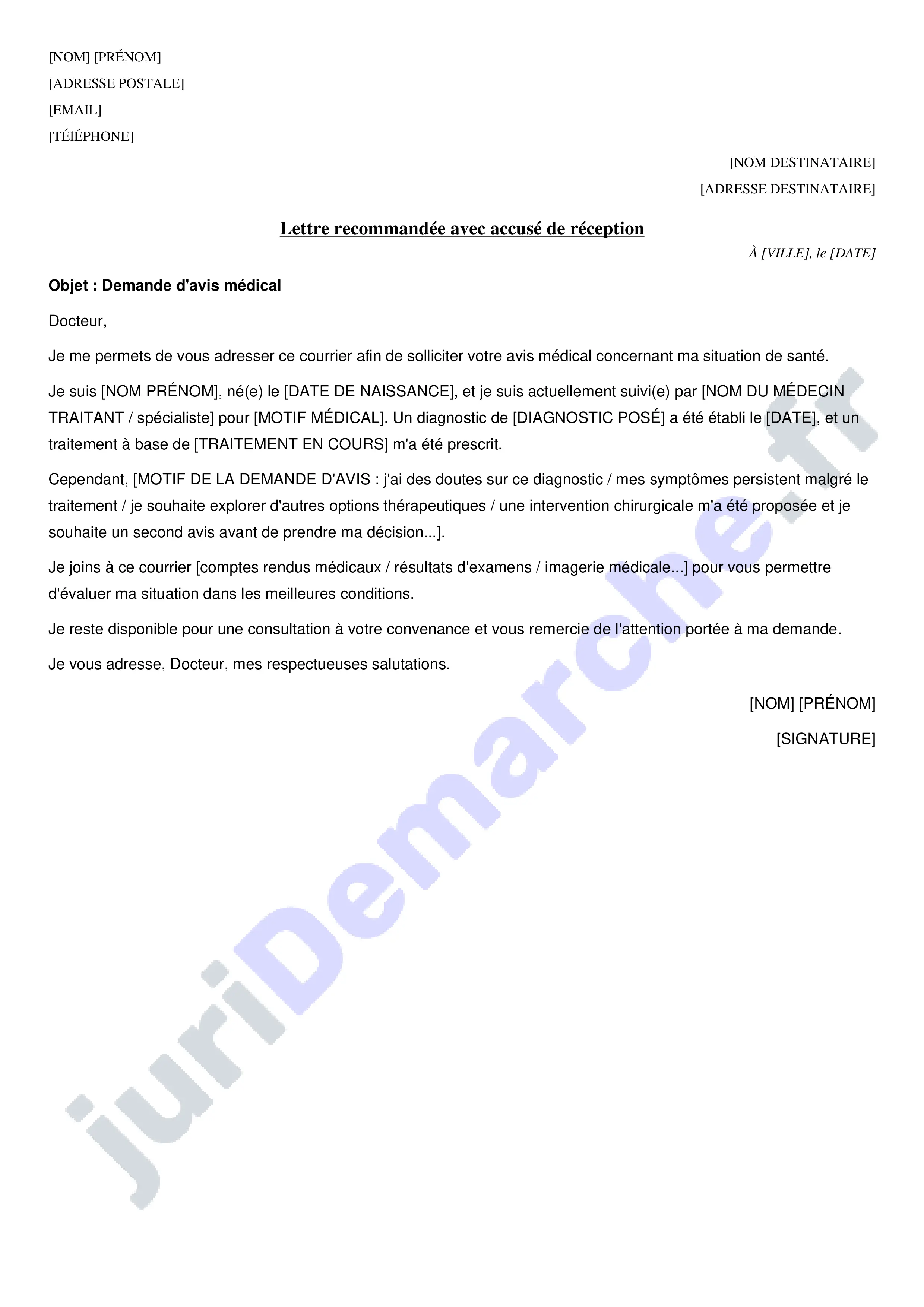 Lettre à un médecin pour avis médical : modèle de courrier