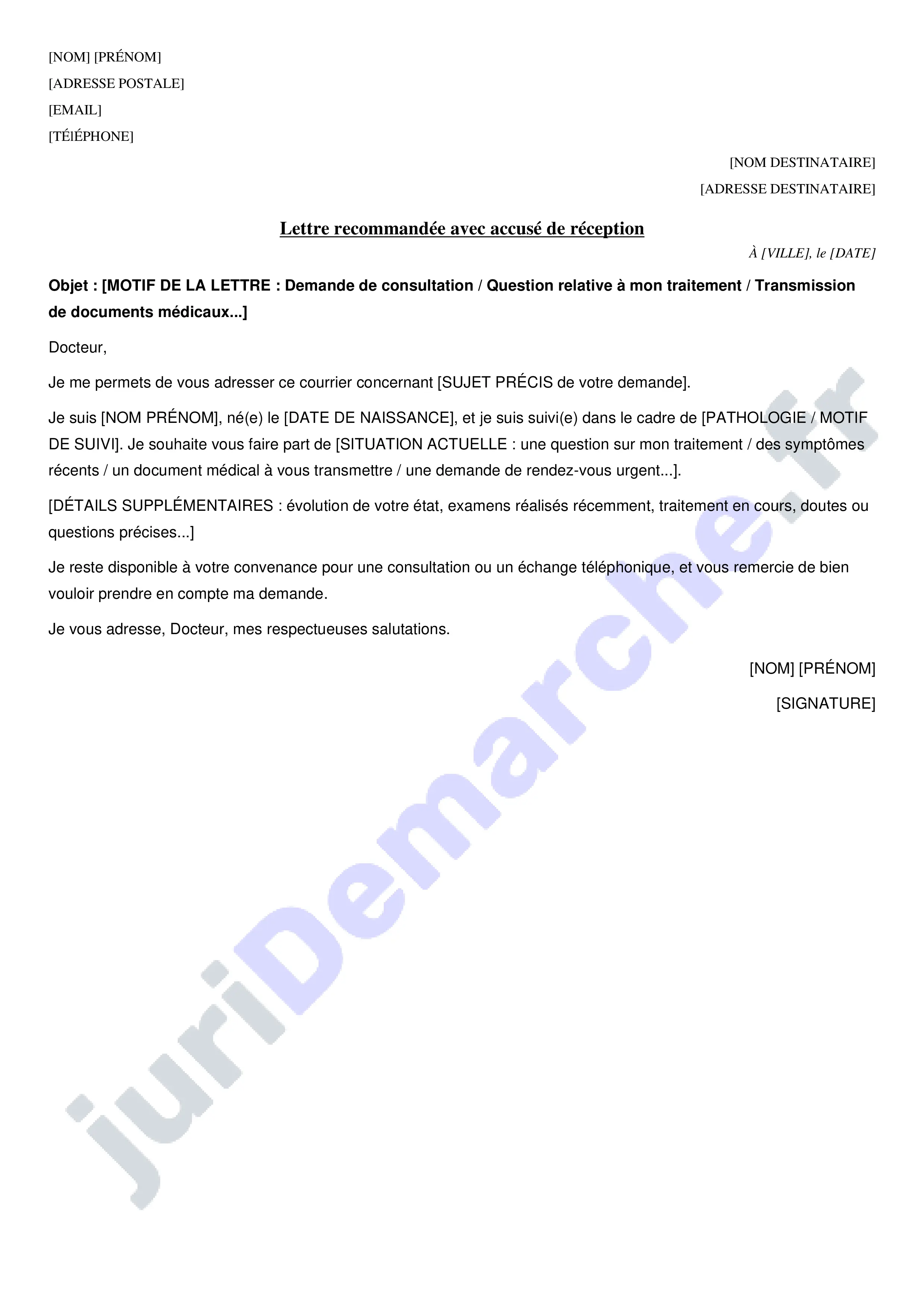 Lettre à un docteur : exemple de courrier