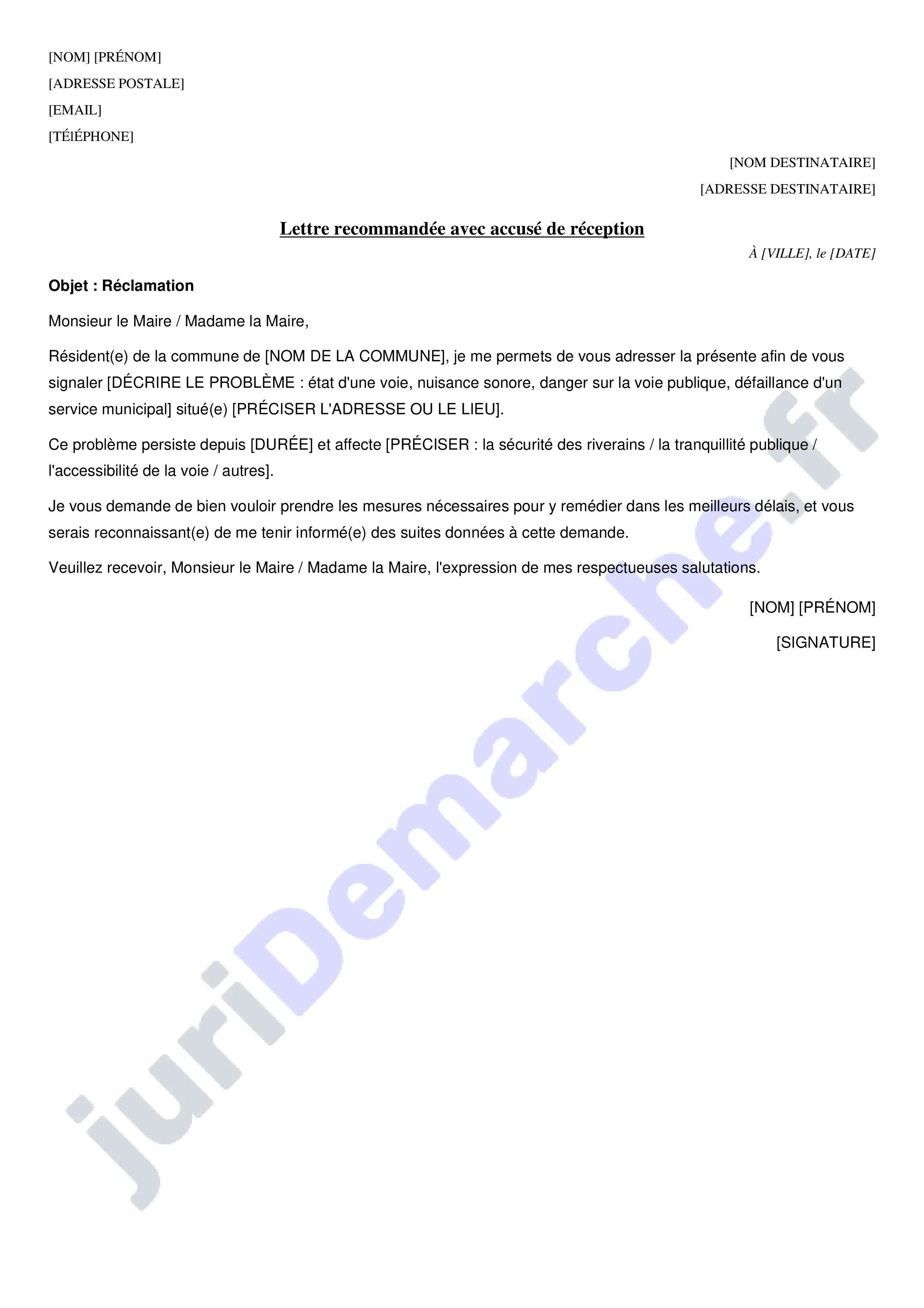 Lettre de réclamation au maire : modèle de courrier