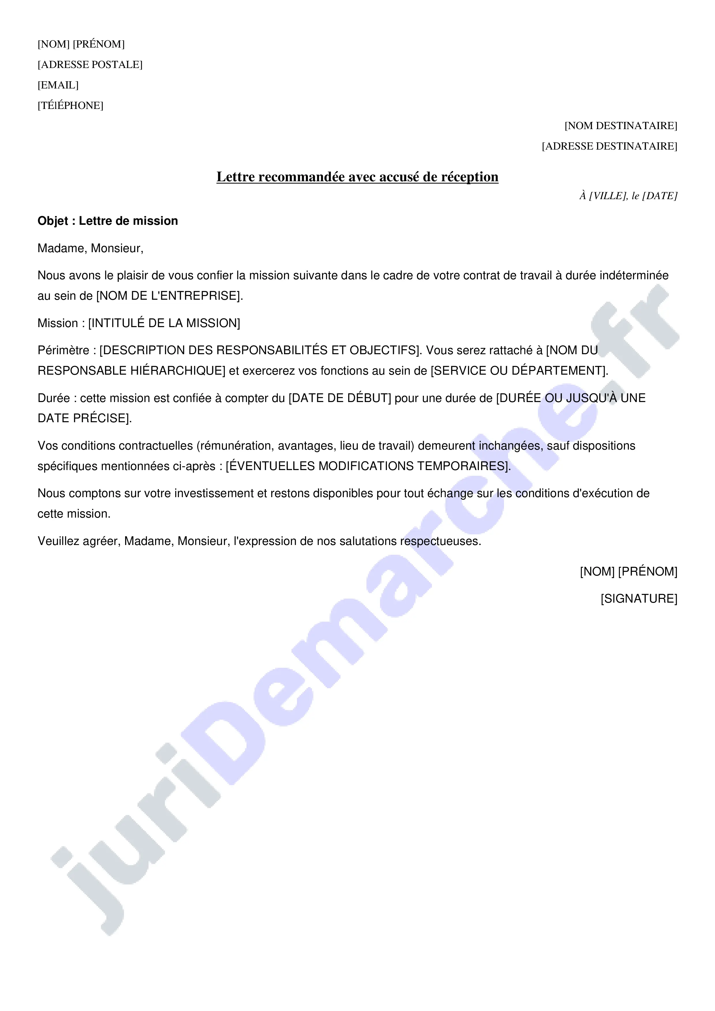 Lettre de mission salarié CDI : modèle gratuit