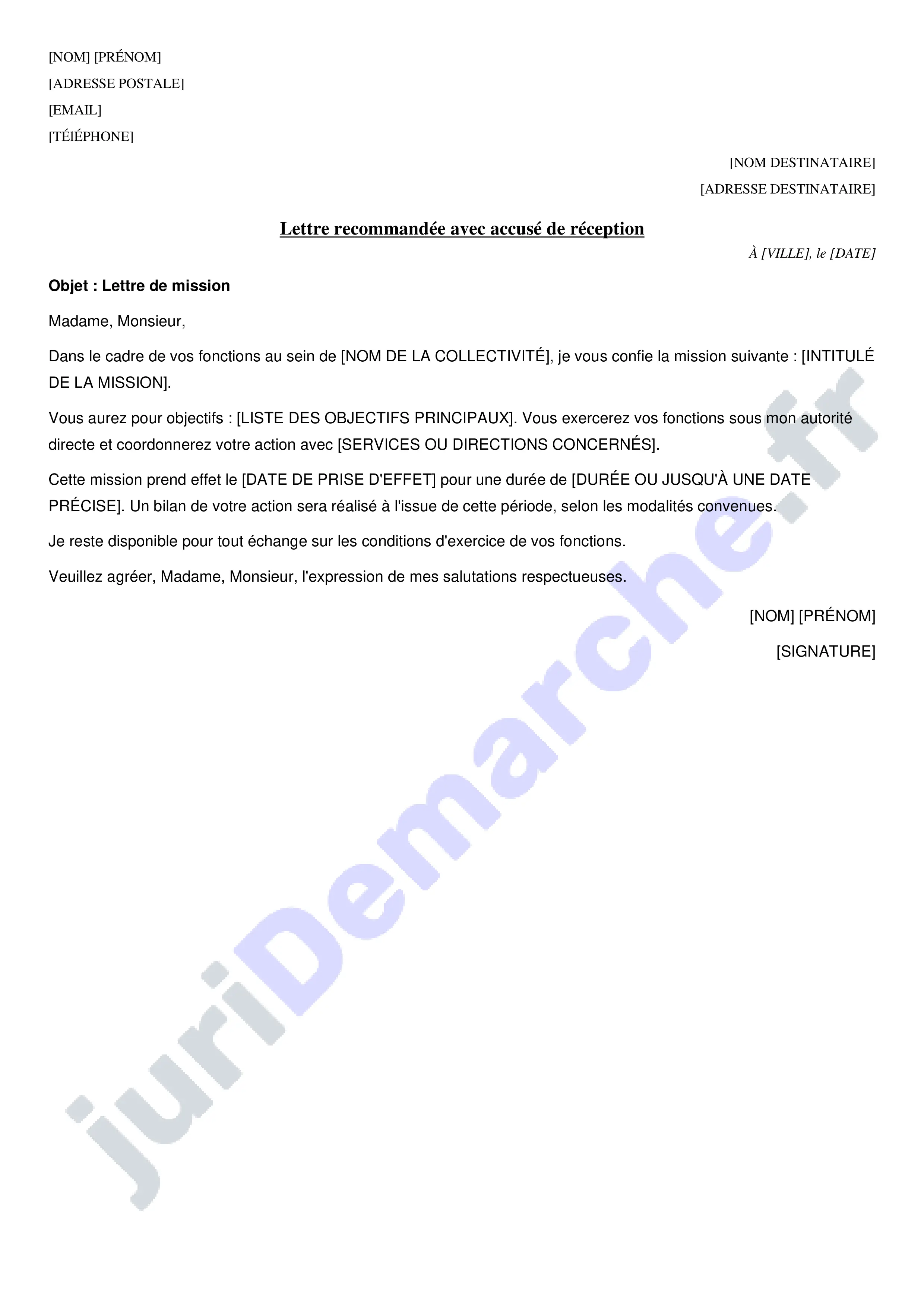 Lettre de mission fonction publique territoriale : modèle