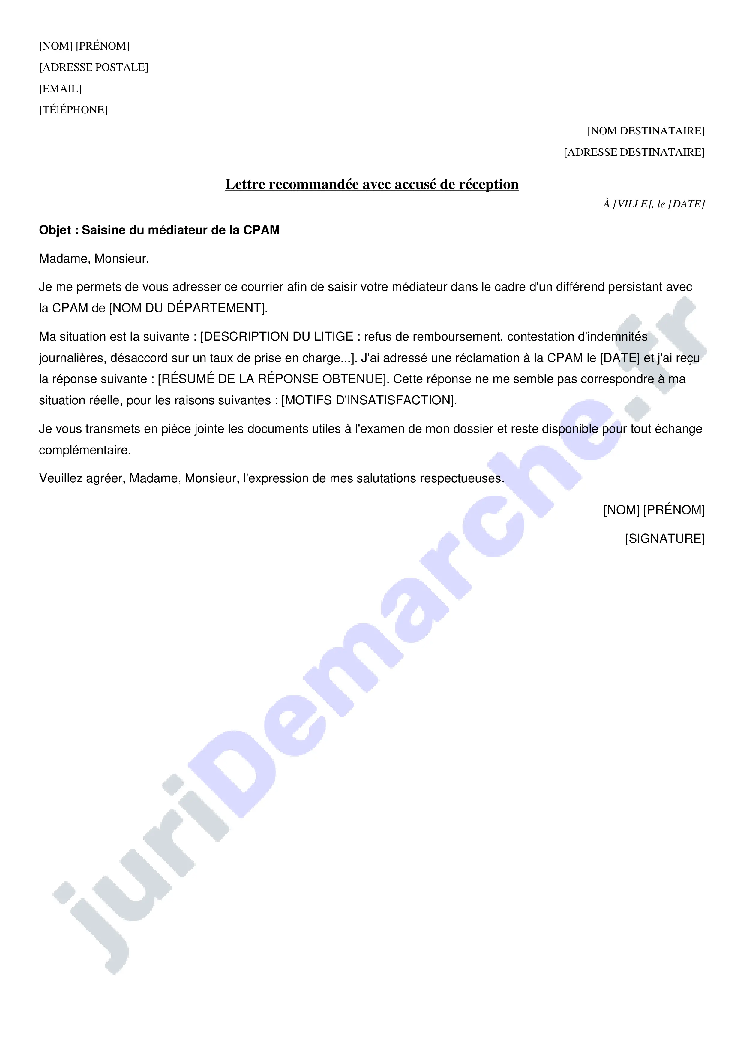 Lettre au médiateur CPAM : modèle de courrier gratuit