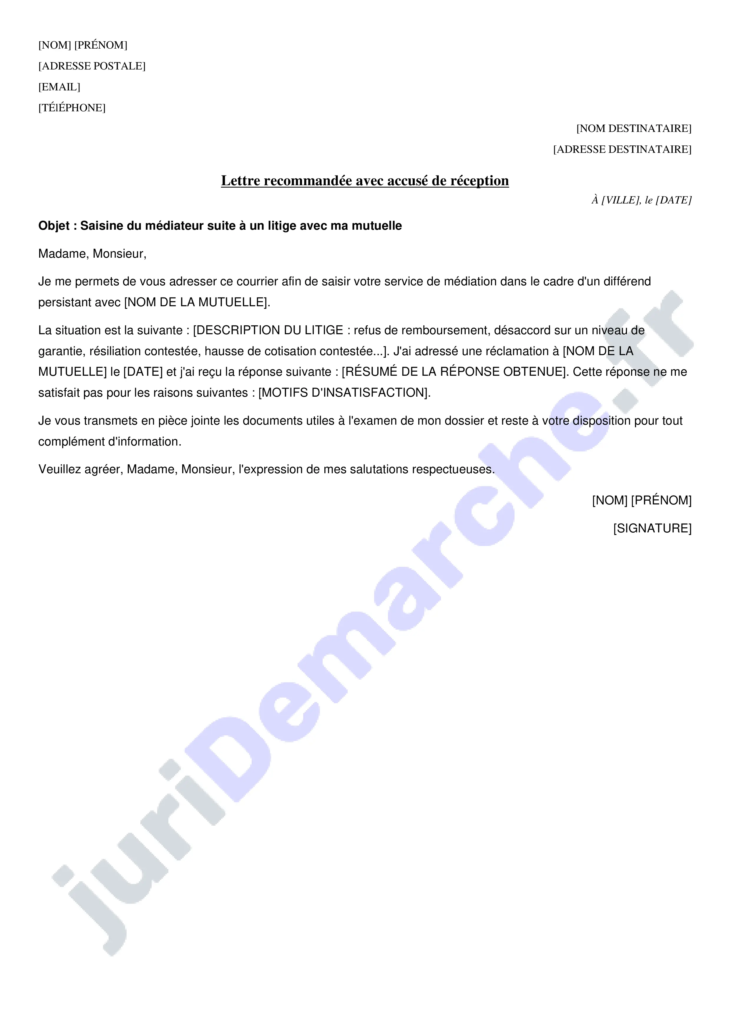 Lettre au médiateur de la mutuelle : modèle de courrier