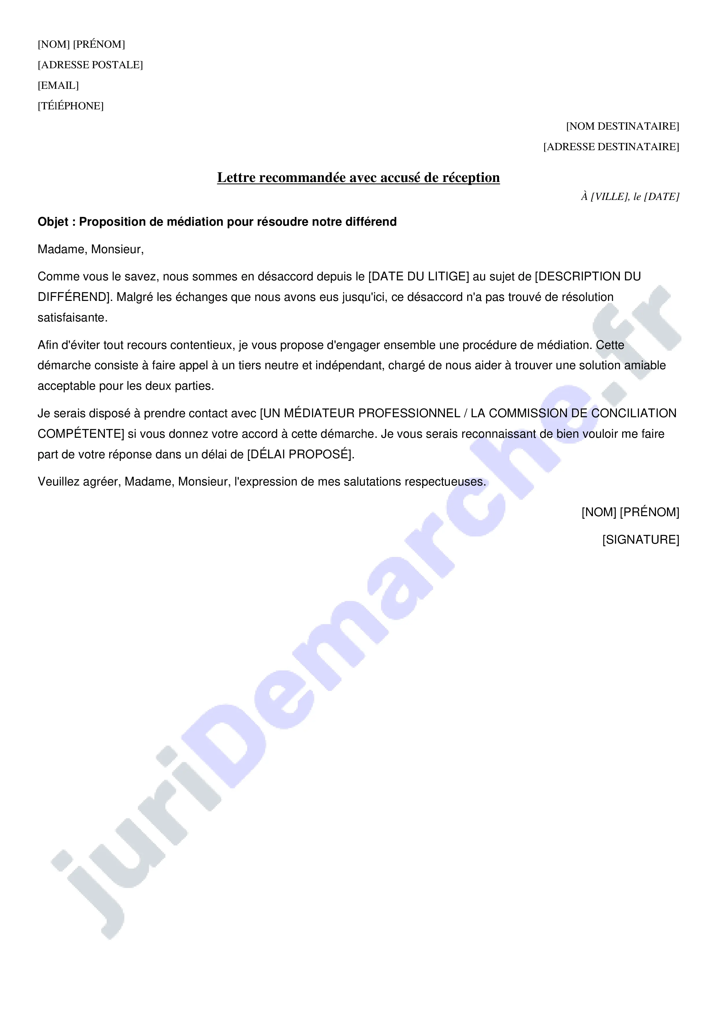 Lettre de demande de médiation : modèle gratuit