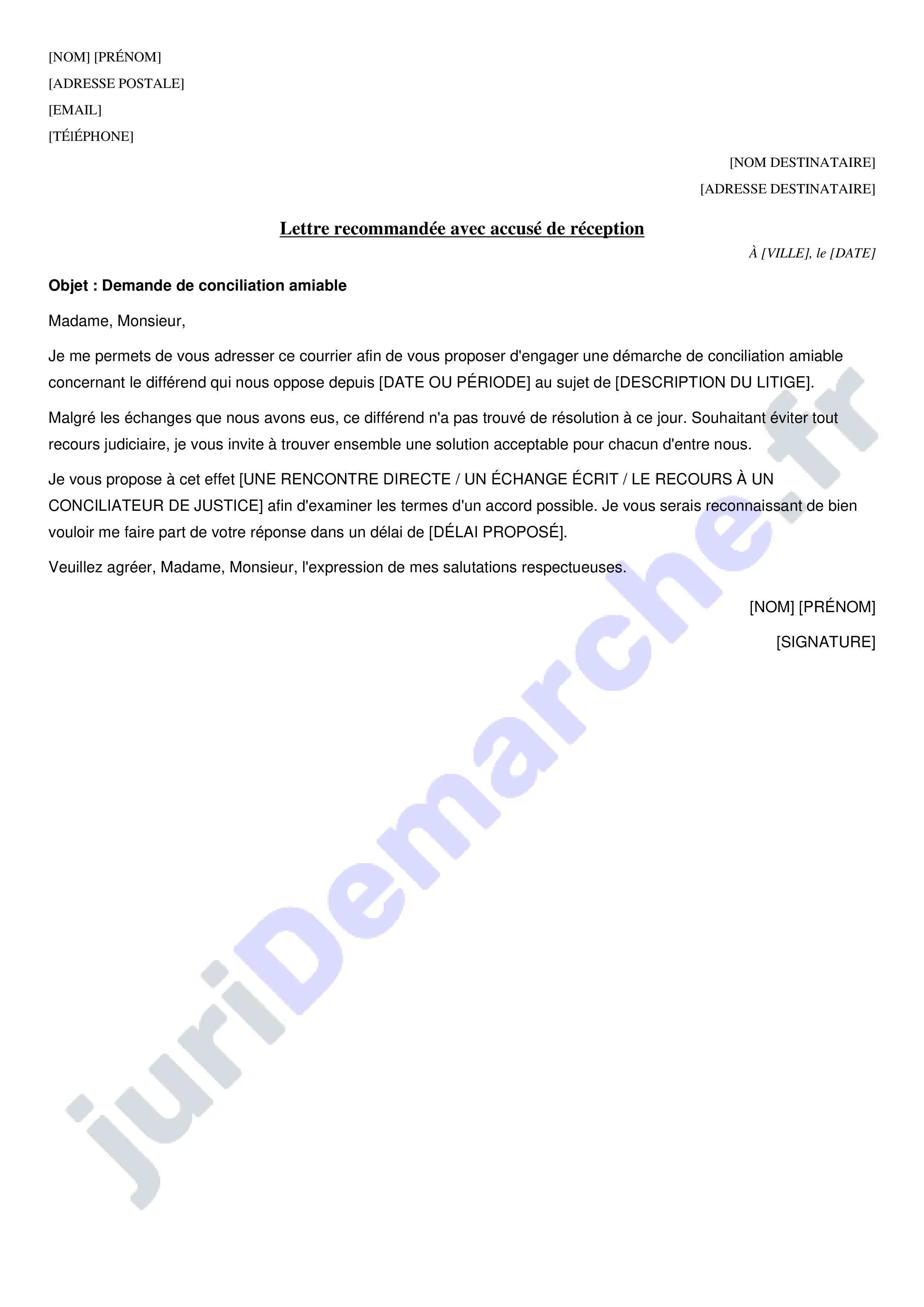 Lettre de conciliation amiable : modèle de courrier