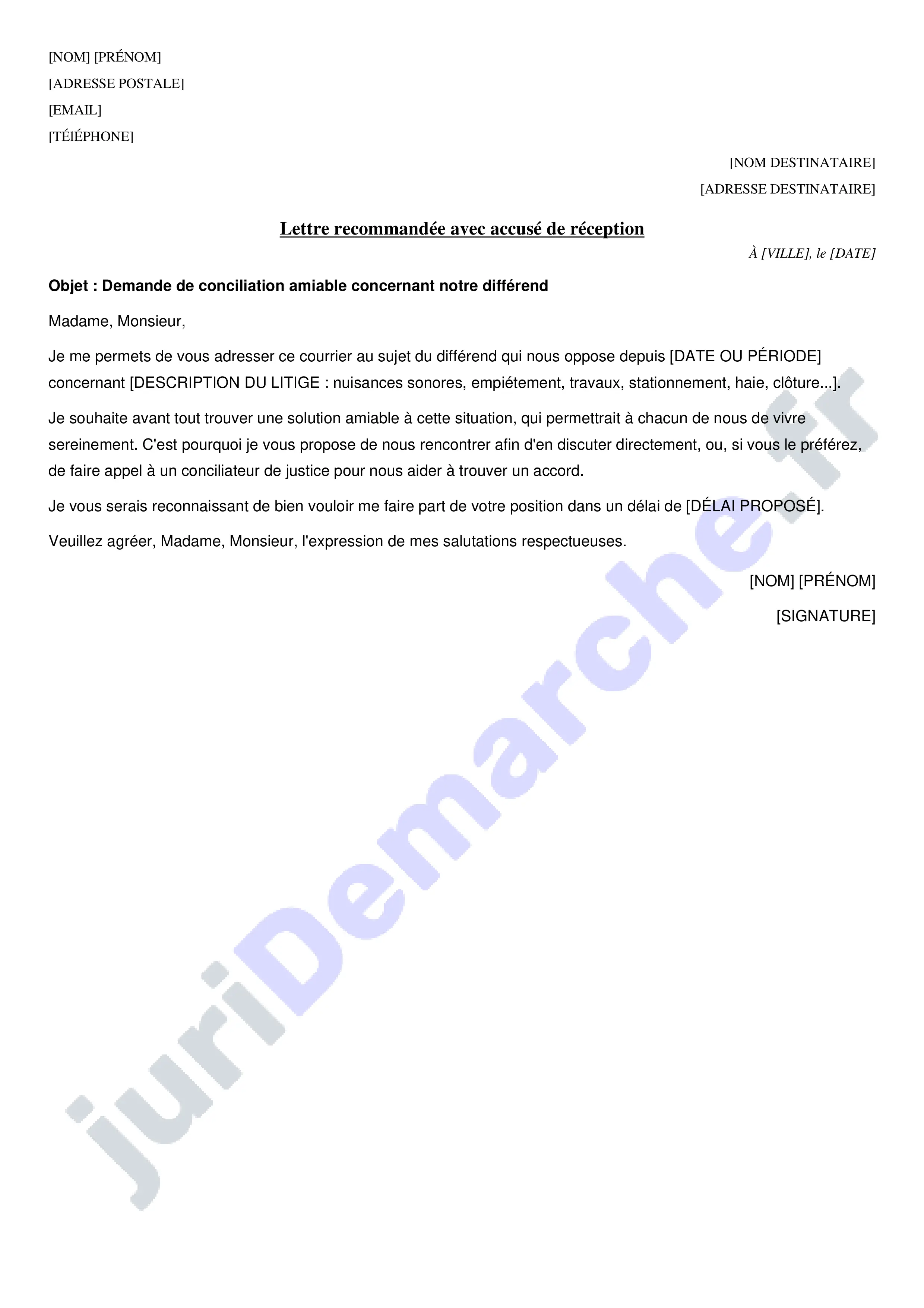 Lettre de conciliation voisinage : modèle de courrier amiable