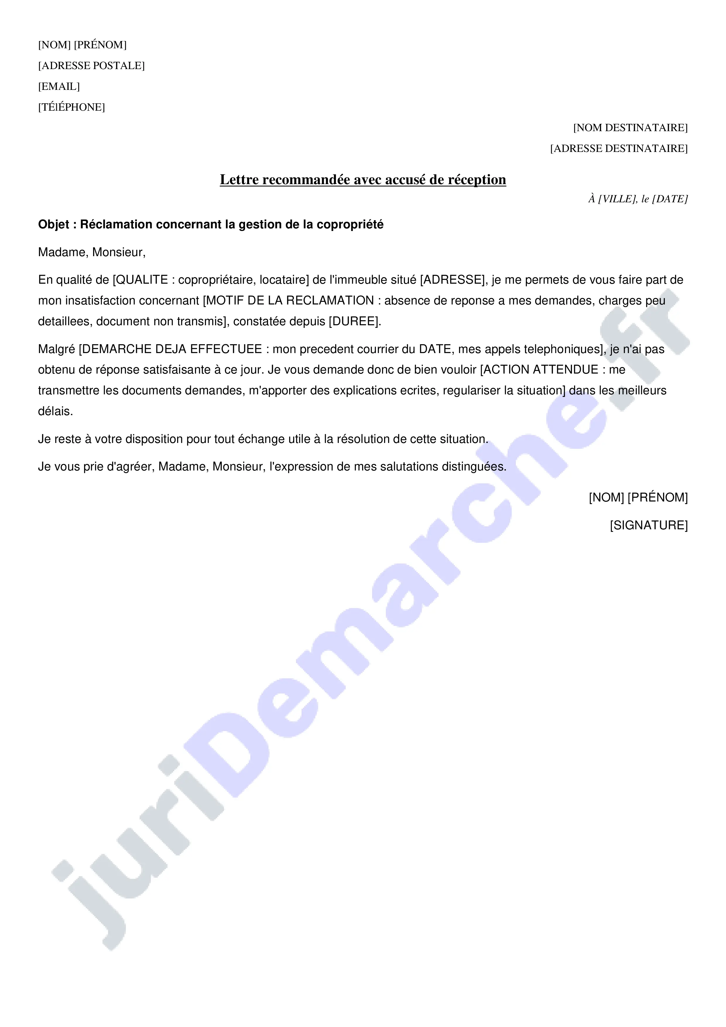 Réclamation auprès du syndic : modèle de lettre